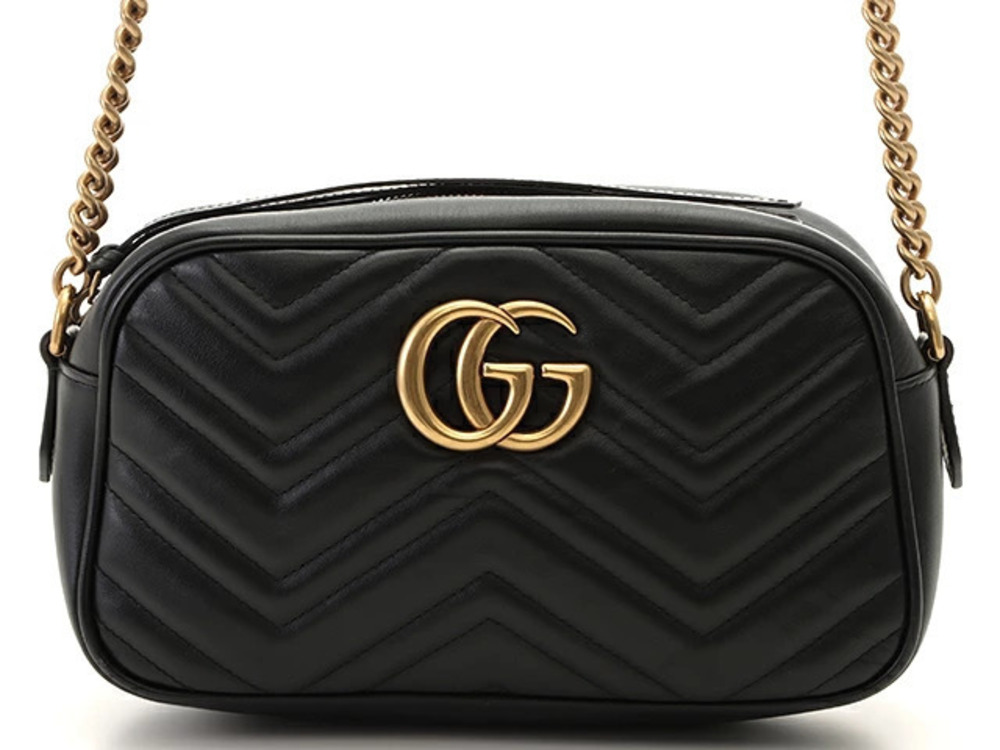 Gucci GG Marmont Chain Quilted Shoulder Bag Black Leather